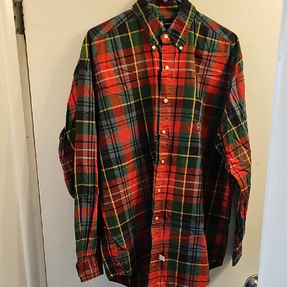 Mens Ralph Lauren Red and Green Casual Button Down Shirt